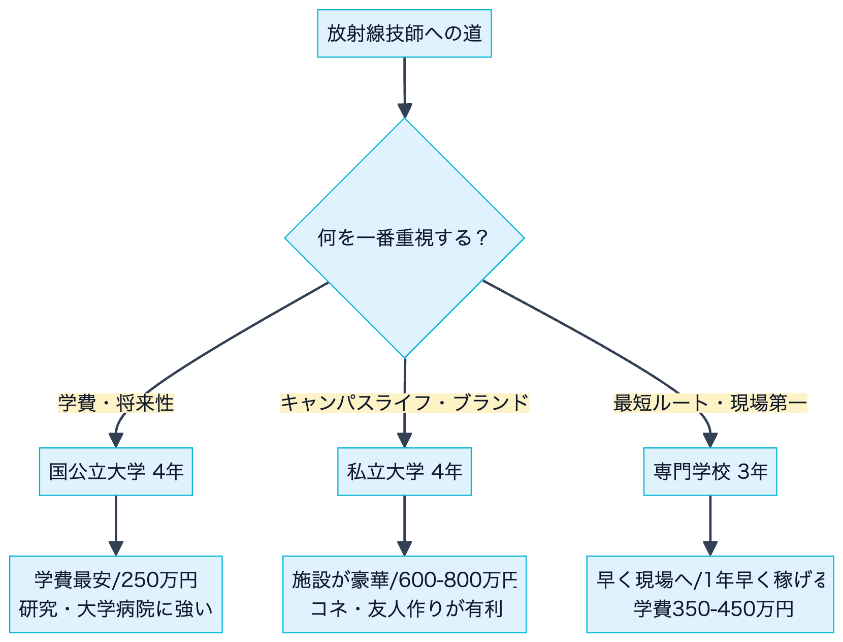 進路ルート別の総コストと特性比較