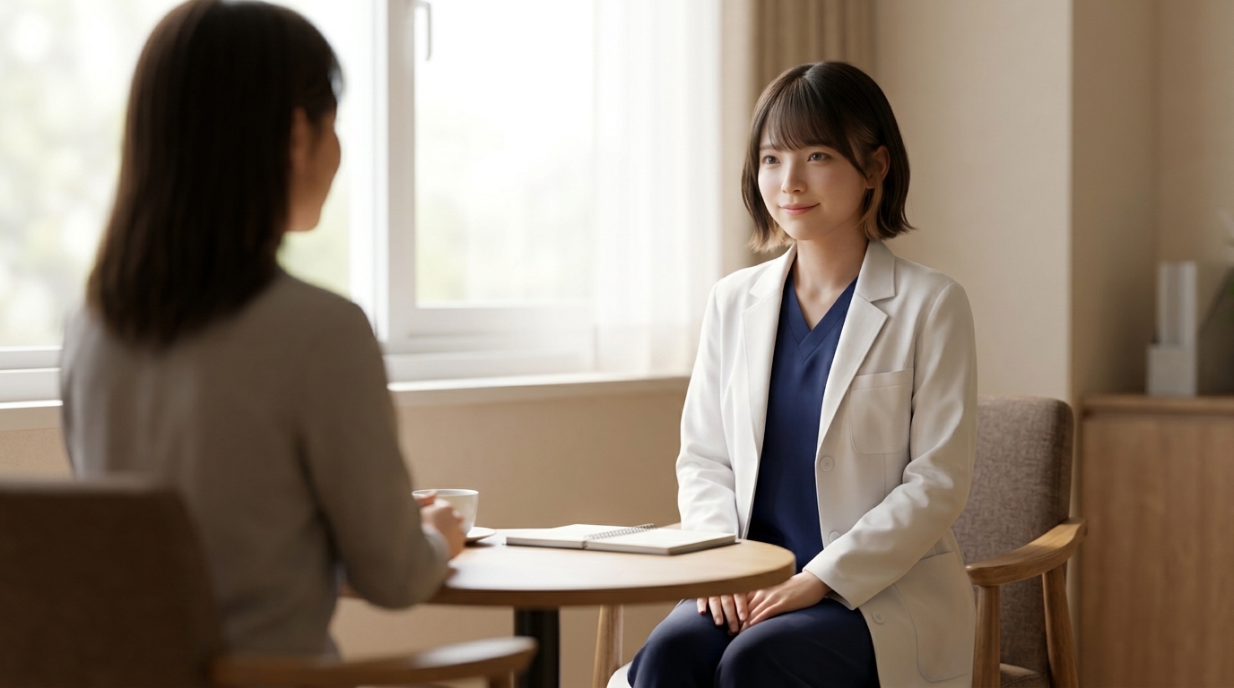 相談員と穏やかに面談するLINA