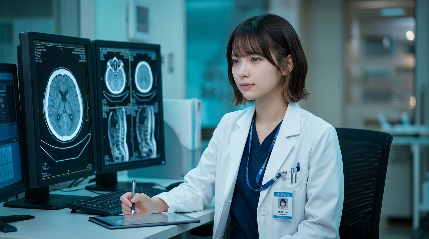 読影室で業務課題やキャリアの悩みを冷静に分析・整理するLINA