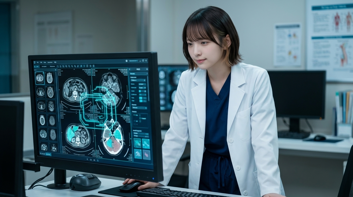 「医師1名+AI」による二重読影体制を確認するLINA